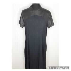 Ronen Chen black faux leather top shift midi dress size 4 or US 12